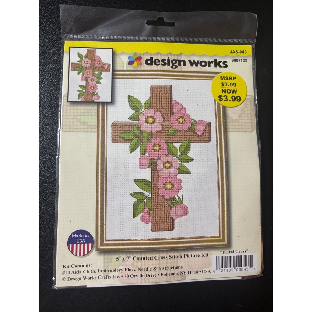 Design Works "Floral Cross" 5x7 Counted Cross Stitch Picture Kit